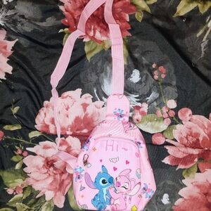 Pink Kids Stitch And Angel Sling Bag